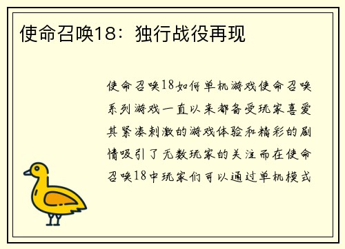使命召唤18：独行战役再现